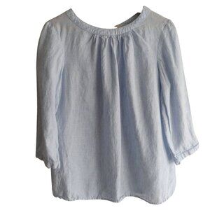 Boden Light Blue Linen Blouse US 10 Button-Back 3/4 Sleeve Top UK 14